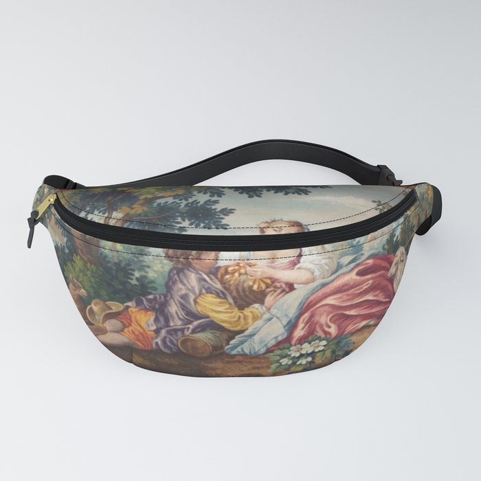 Antique 19th Century Romantic Lovers French Aubusson Tapestry Fanny Pack