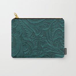 Deep Teal Tooled Leather Carry-All Pouch