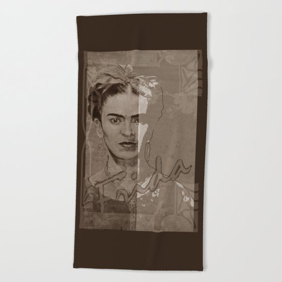 Frida Kahlo - between worlds - sepia Beach Towel