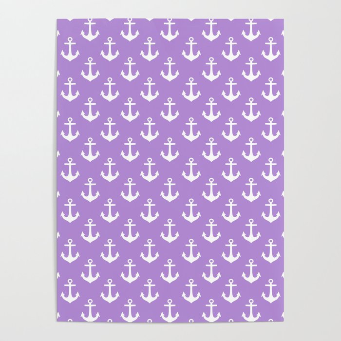 Anchors (White & Lavender Pattern) Poster
