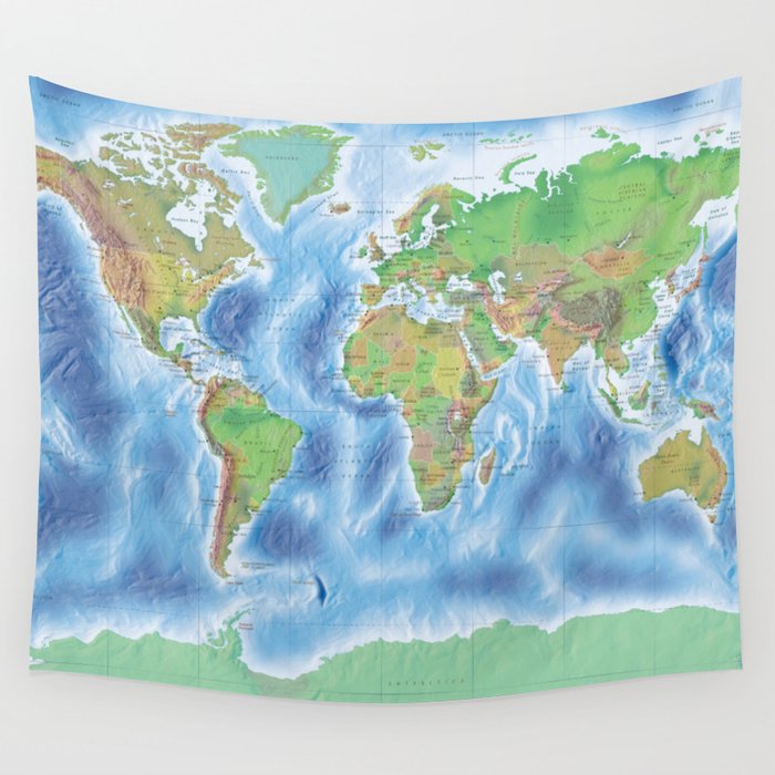 Physical world map with countries Wall Tapestry by blursbyaiShop  Society6