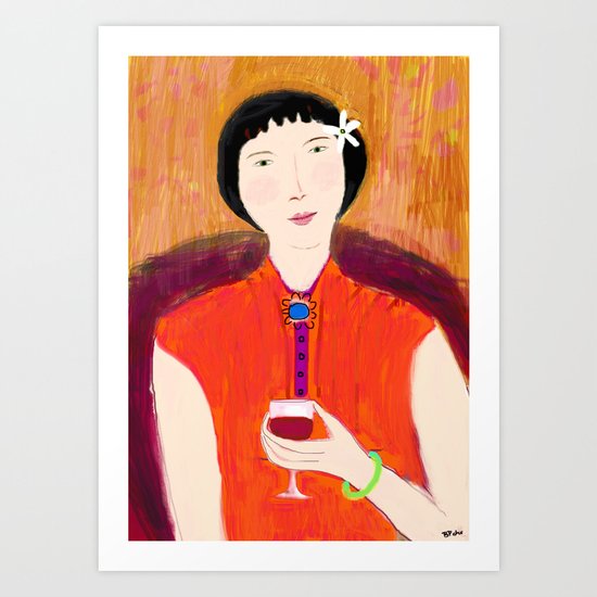 Woman and Wine Art Print