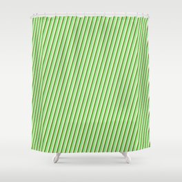 [ Thumbnail: Green, Light Green, and Beige Colored Lines Pattern Shower Curtain ]
