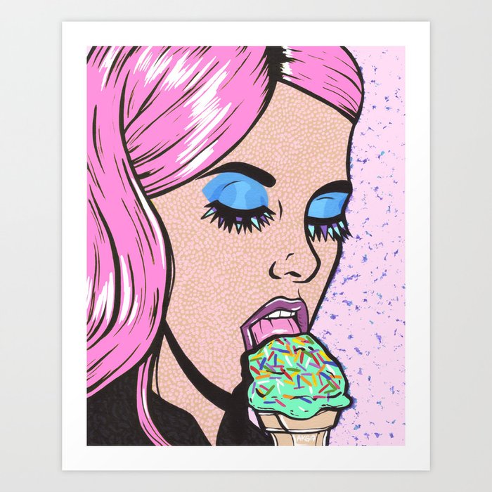 Pink Ice Cream Comic Girl Art Print