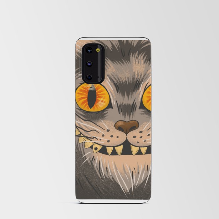 Halloween funny scary spooky black cat i know where you live Android Card Case