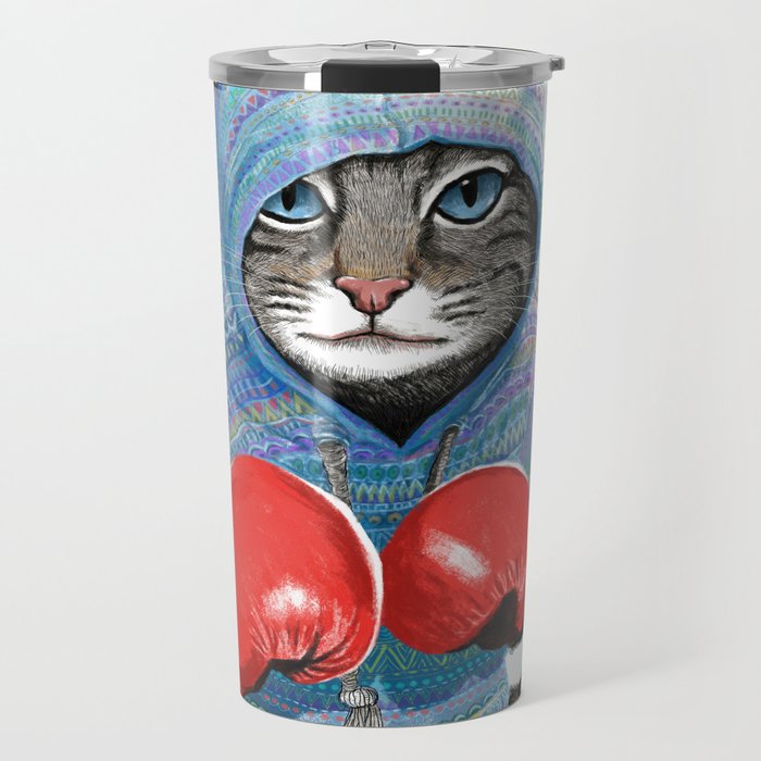 boxing cat travel mug