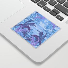 Polynesian Palm Trees And Hibiscus Blue Haze Abstract Sticker