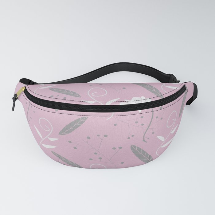 Pink and Gray Floral Feather Pattern Fanny Pack