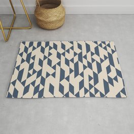 Abstract Geometric Pattern Ivory and Navy Area & Throw Rug