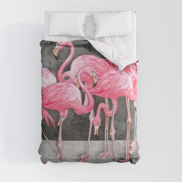 Flamingo Collage in Watercolor and Ink Comforter