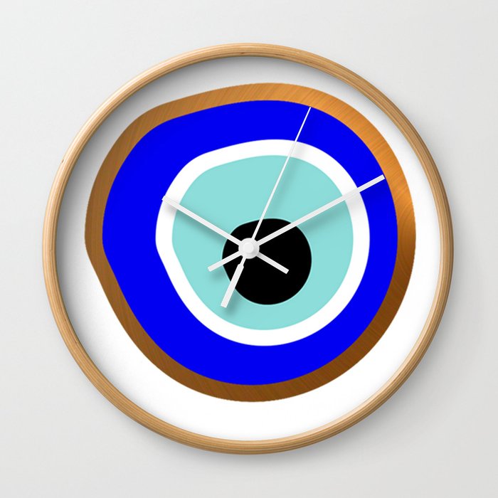 Grecian Gold evil eye in blue on white Wall Clock
