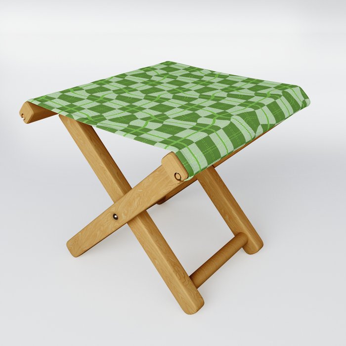 Warped Checkerboard Grid Illustration Vibrant Green Folding Stool
