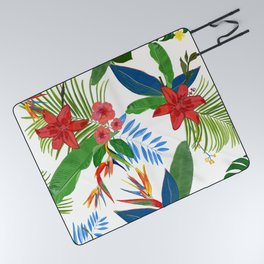 Heaven Bird Flower, Lily and Frangipani Tropical Flowers Pattern Picnic Blanket