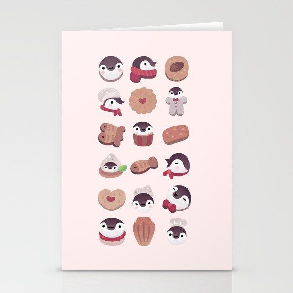 Cookie & cream & penguin - pink pattern Stationery Cards