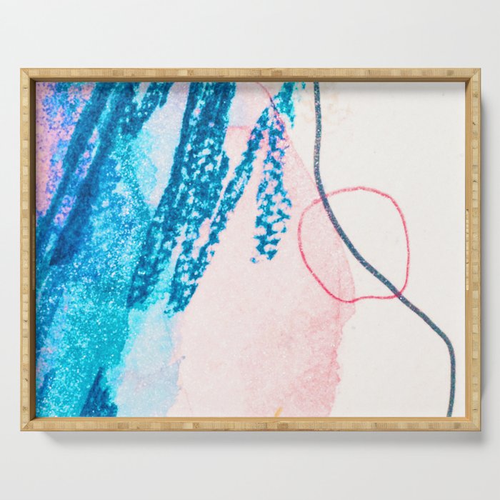 Geometric Abstract Navy Blue Teal Pink Crayon Watercolor Brushstrokes Serving Tray