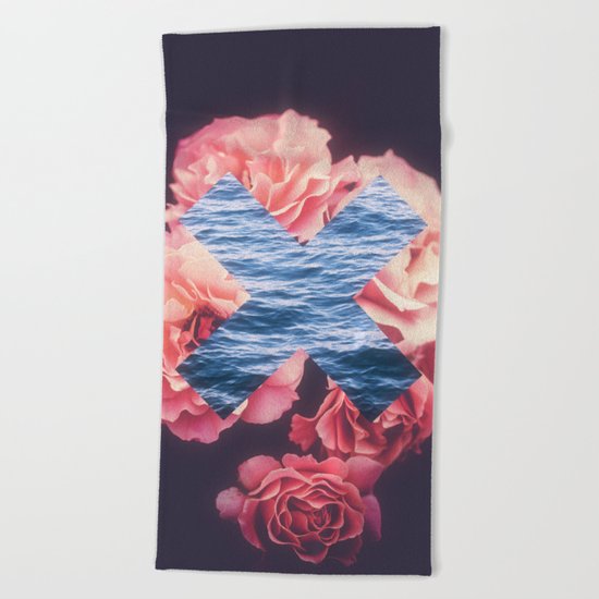 flowers - roses - ocean - waves Beach Towel