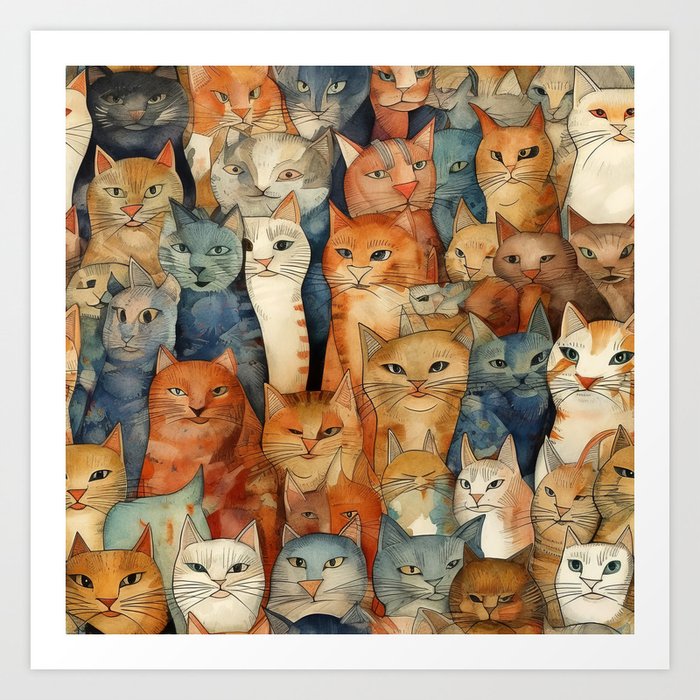 Group of Curious Cats Art Print