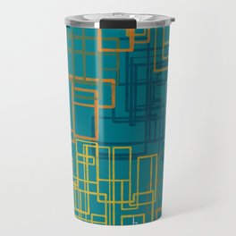 Mid-Century Modern Geometric Watercolor Abstraction in Moroccan Teal Orange Olive Travel Mug