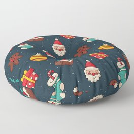 Christmas Characters Seamless Pattern on Blue Background Floor Pillow