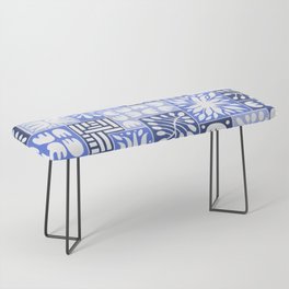Stylized Floral Patchwork in Shades of Blue Bench