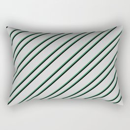 [ Thumbnail: Light Grey, Sea Green, and Black Colored Pattern of Stripes Rectangular Pillow ]