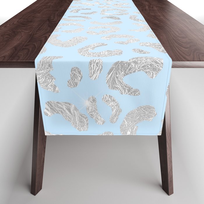 Blue Glam Leopard Print 01 Table Runner