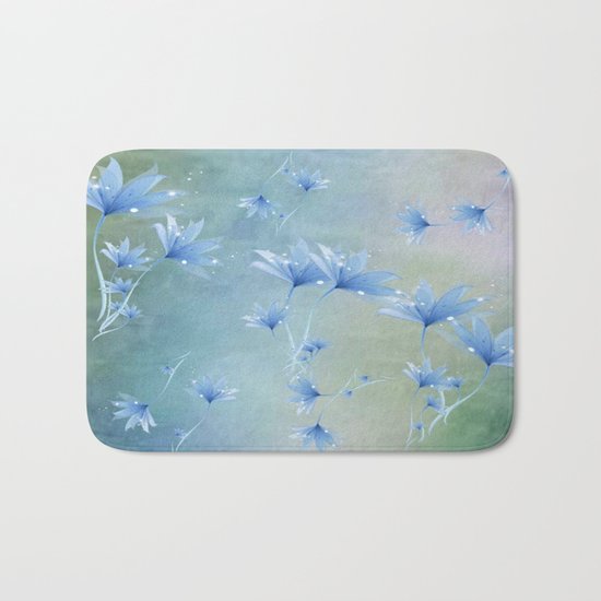 Fantasy Floating Blue Flowers Abstract Bath Mat