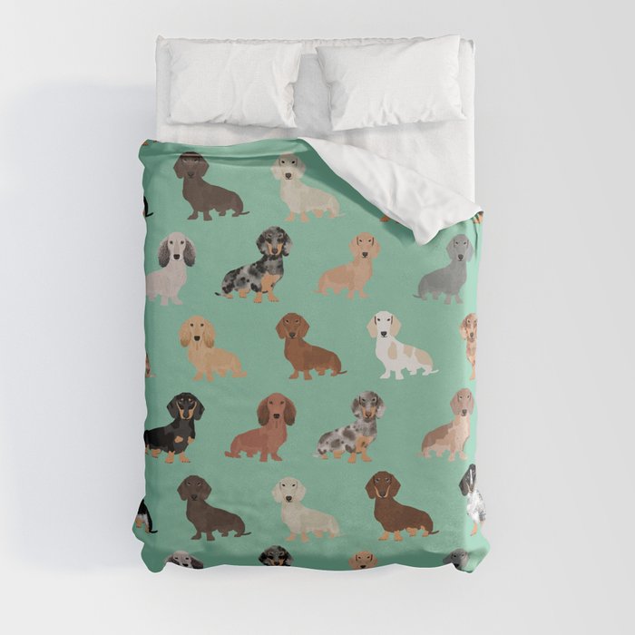 Dachshund dog breed pet pattern doxie coats dapple merle red black and tan Duvet Cover