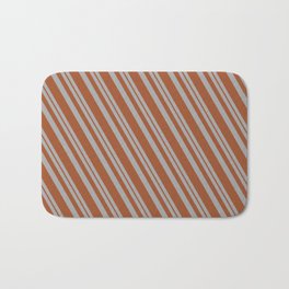 [ Thumbnail: Dark Gray and Sienna Colored Stripes Pattern Bath Mat ]