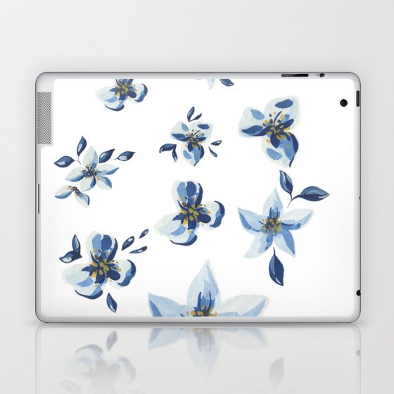 Blue Vintage Flowers Print Laptop & iPad Skin