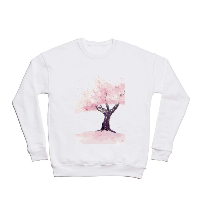 Spring in Pink , Cherry Blossm, Art Watercolor Painting by Suisai Genki  Crewneck Sweatshirt