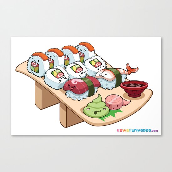 Kawaii California Roll and Sushi Shrimp and Tuna Nigiri Canvas Print