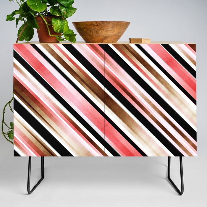 MCM Diagonal Ombré Stripe Pattern // Watercolor Blush Pink, Brown, Black and White Stripes Credenza
