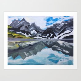 Beautiful Austrian mountain view Art Print | Blue, Acrylic, Painting, Mountainview, Snow, Spring, Reflaction, Water, Landscape, Mountain 