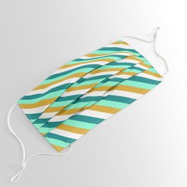 [ Thumbnail: Aquamarine, Goldenrod, White & Teal Colored Pattern of Stripes Face Mask ]