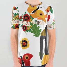 Mexican Artist Frida Kahlo Inspired Pattern All Over Graphic Tee