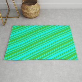 [ Thumbnail: Lime Green & Cyan Colored Stripes Pattern Rug ]