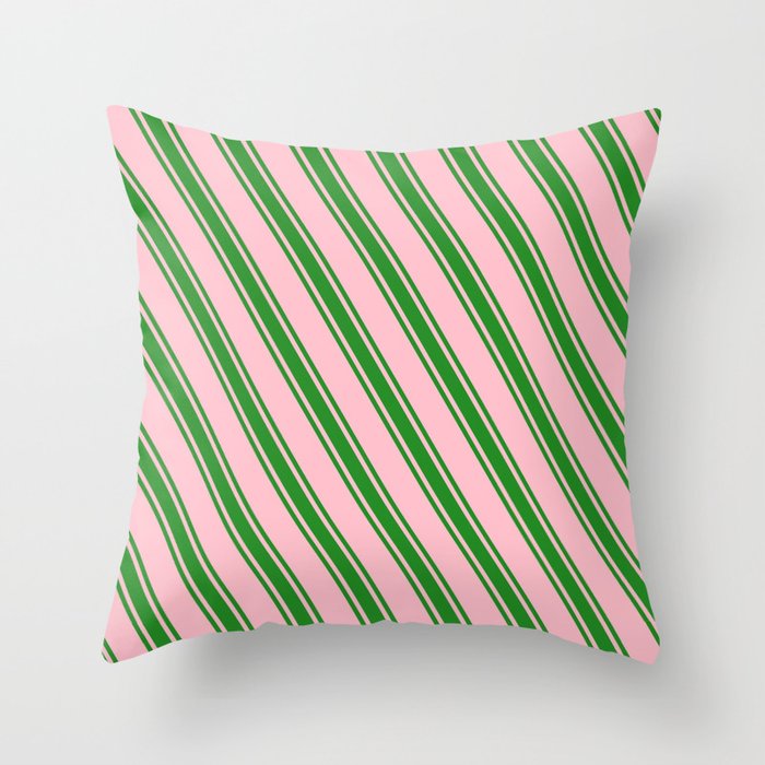 Pink and Forest Green Colored Pattern of Stripes Throw Pillow