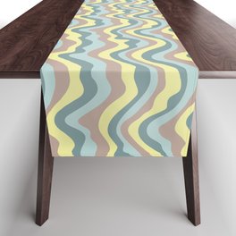 GOOD VIBRATIONS GROOVY MOD RETRO WAVY STRIPES in PINE MINT BEIGE YELLOW Table Runner
