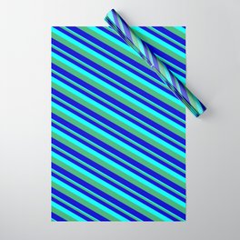 [ Thumbnail: Aqua, Sea Green & Blue Colored Striped/Lined Pattern Wrapping Paper ]