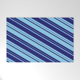 [ Thumbnail: Midnight Blue and Sky Blue Colored Lines Pattern Welcome Mat ]