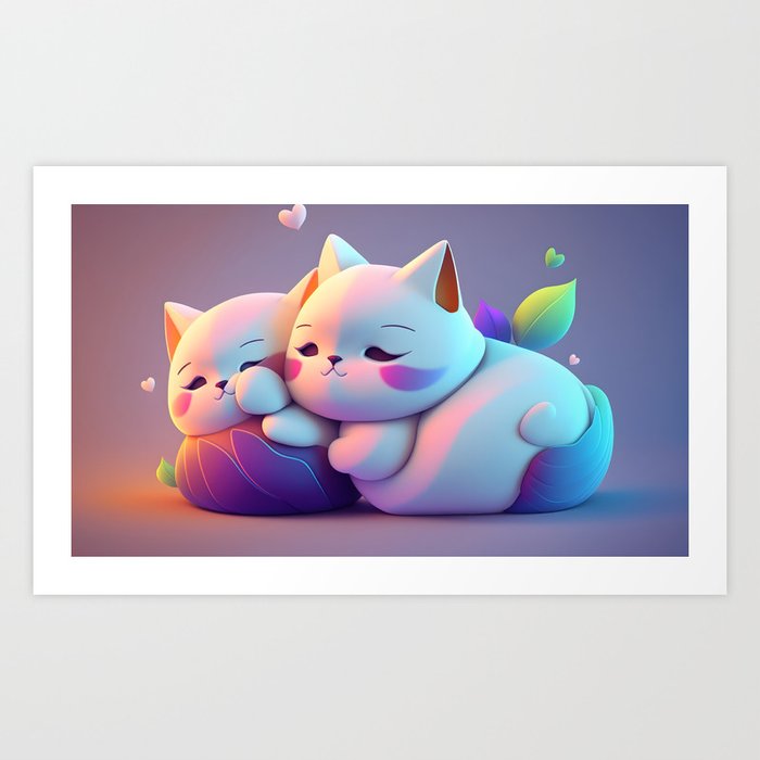 Cute Cuddling Cats 2 Art Print