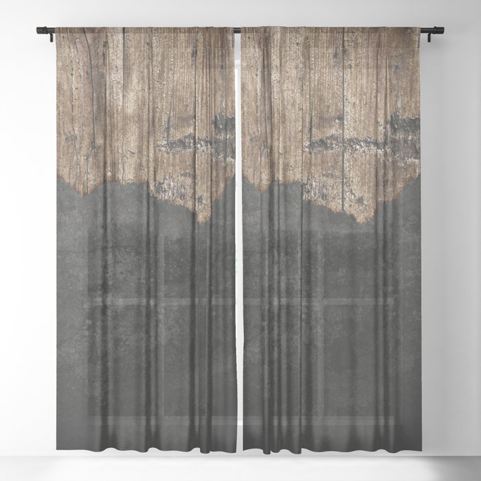 Black Grunge & wood pattern Sheer Curtain