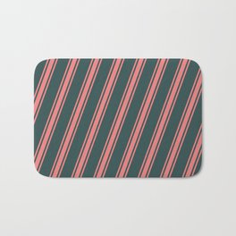 [ Thumbnail: Dark Slate Gray & Light Coral Colored Stripes Pattern Bath Mat ]