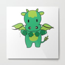 Dragon With Shamrocks Cute Animals For Luck Metal Print