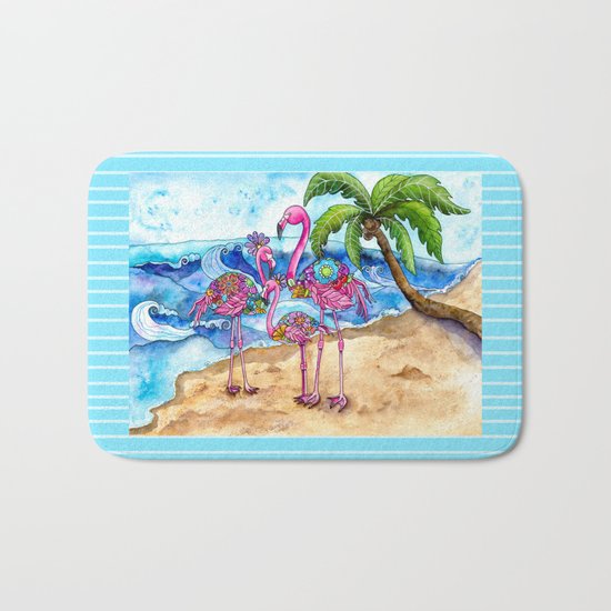 The Flamingo Family's Day at the Beach Bath Mat