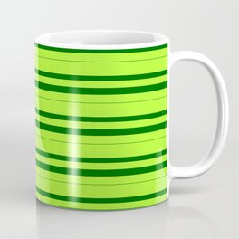 [ Thumbnail: Light Green & Dark Green Colored Lines/Stripes Pattern Coffee Mug ]