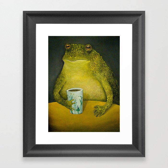 Toad's morning cup Framed Art Print