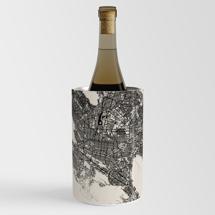 Mexico, Monterrey Map - Black and White  Wine Chiller