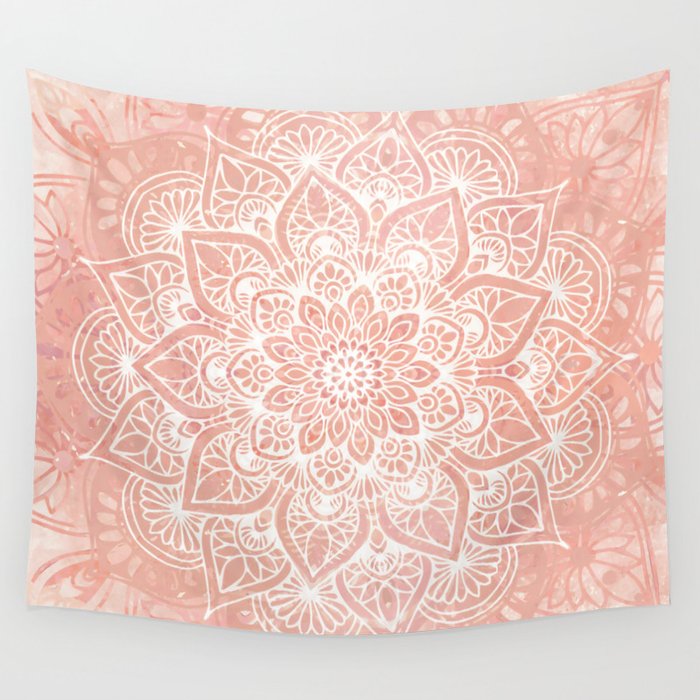 Mandala, Yoga Love, in, Peachy Pink, Boho Art Wall Tapestry